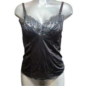 Y2K Vintage Lorraine Solid Black Floral Flower Lace Trim Slip Camisole Cami L